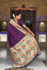 Wine Purple Floral Woven Linen Silk Saree Designer Peacock Border