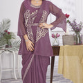 Stylish Mauve Designer Saree with Embroidered Shrug Sequins Blouse