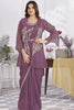 Stylish Mauve Designer Saree with Embroidered Shrug Sequins Blouse