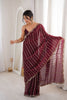 Wine Maroon Organza Silk Saree Golden Zari Embroidery Designer Blouse