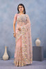 Peach Pink Floral Embroidered Net Saree with Designer Border