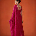 Rani Pink Embroidered Saree with Matching Blouse Party Wear Saree