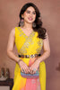 Yellow and Peach Georgette Saree Embroidered Border Work
