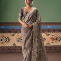 Grey Designer Silk Saree with Heavy Embroidery Border