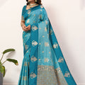 Teal Blue Kanjivaram Silk Saree with Rich Gold Zari Border 