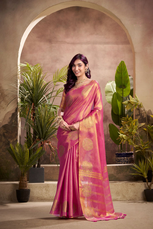 Pink Banarasi Silk Saree Festive Wear Saree