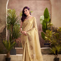 Elegant Golden Banarasi Silk Saree with Zari Weaving Festive Wear