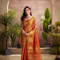 Traditional Orange Banarasi Silk Saree with Golden Zari  Festive Wear Saree