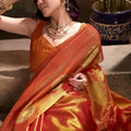 Traditional Orange Banarasi Silk Saree with Golden Zari  Festive Wear Saree