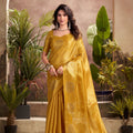 Golden Banarasi Silk Saree with Zari Weaving Festive Wear