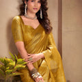 Golden Banarasi Silk Saree with Zari Weaving Festive Wear