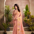 Elegant Pink Banarasi Silk Saree with Golden Zari  Festive Wear