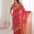Designer Rani Pink Organza Silk Party Wear Saree with Embroidered Blouse