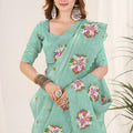 Mint Green Organza Saree Floral Embroidery Work Designer Blouse