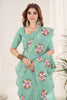 Mint Green Organza Saree Floral Embroidery Work Designer Blouse