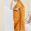 
Mustard Yellow Floral Printed Designer Saree with Contrast Border
