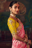 Pink Banarasi Silk Saree with Golden Zari Contrast Yellow Blouse