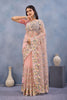 Peach Pink Floral Embroidered Net Saree with Designer Border