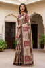 Beige Floral Printed Linen Silk Saree with Mauve Border