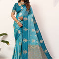 Teal Blue Kanjivaram Silk Saree with Rich Gold Zari Border