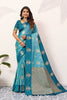 Teal Blue Kanjivaram Silk Saree with Rich Gold Zari Border