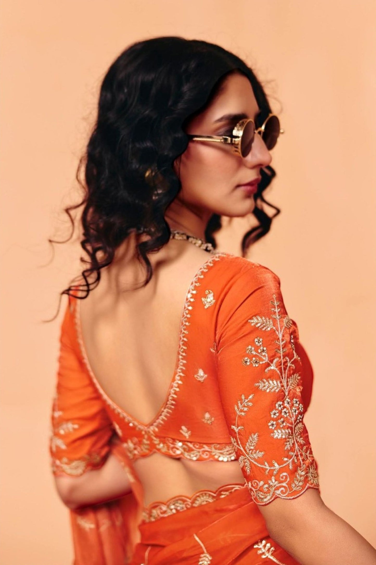 Orange Designer Saree Embroidered Border Saree