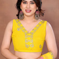 Yellow and Peach Georgette Saree Embroidered Border Work