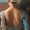 Grey Designer Saree with Silver Zari Border Teal Blue Blouse