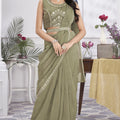 Elegant Olive Green Designer Saree with Embroidered Blouse