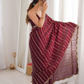 Wine Maroon Organza Silk Saree Golden Zari Embroidery Designer Blouse