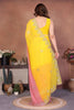 Yellow and Peach Georgette Saree Embroidered Border Work