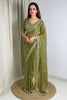 Olive Green Organza Silk Saree Heavy Sequins Embroidered Border Designer Blouse