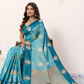 Teal Blue Kanjivaram Silk Saree with Rich Gold Zari Border