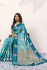 Teal Blue Kanjivaram Silk Saree with Rich Gold Zari Border