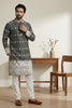 Elegant Dark Grey Embroidered Malai Satin Kurta for Men with White Pyjama