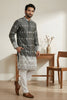 Elegant Dark Grey Embroidered Malai Satin Kurta for Men with White Pyjama