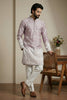 Attractive Pink Embroidered Malai Satin Kurta for Men with White Pyjama