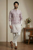 Attractive Pink Embroidered Malai Satin Kurta for Men with White Pyjama