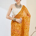 Mustard Yellow Floral Printed Designer Saree with Contrast Border