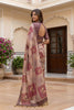 Beige Floral Printed Linen Silk Saree with Mauve Border