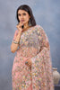 Peach Pink Floral Embroidered Net Saree with Designer Border