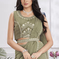 Elegant Olive Green Designer Saree with Embroidered Blouse