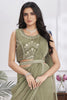 Elegant Olive Green Designer Saree with Embroidered Blouse
