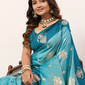 Teal Blue Kanjivaram Silk Saree with Rich Gold Zari Border