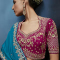 Luxury Teal Blue Embroidered Saree with Designer Blouse