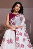 White Organza Saree Maroon Elephant Motif Print Embroidered Border