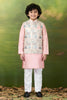Charming Peach Jacquard Digital Printed Kurta Pajama Set with Designer Nehru Jacket for Boys