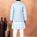 Radiant Sky Blue Jacquard Digital Printed Kurta Pajama Set with Designer Nehru Jacket for Boys