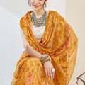 Mustard Yellow Floral Printed Designer Saree with Contrast Border