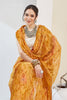 Mustard Yellow Floral Printed Designer Saree with Contrast Border